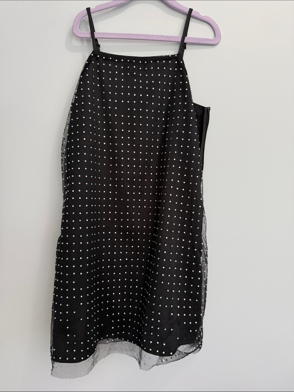 Black Polka Dot Slip Skirt with Sheer Overlay